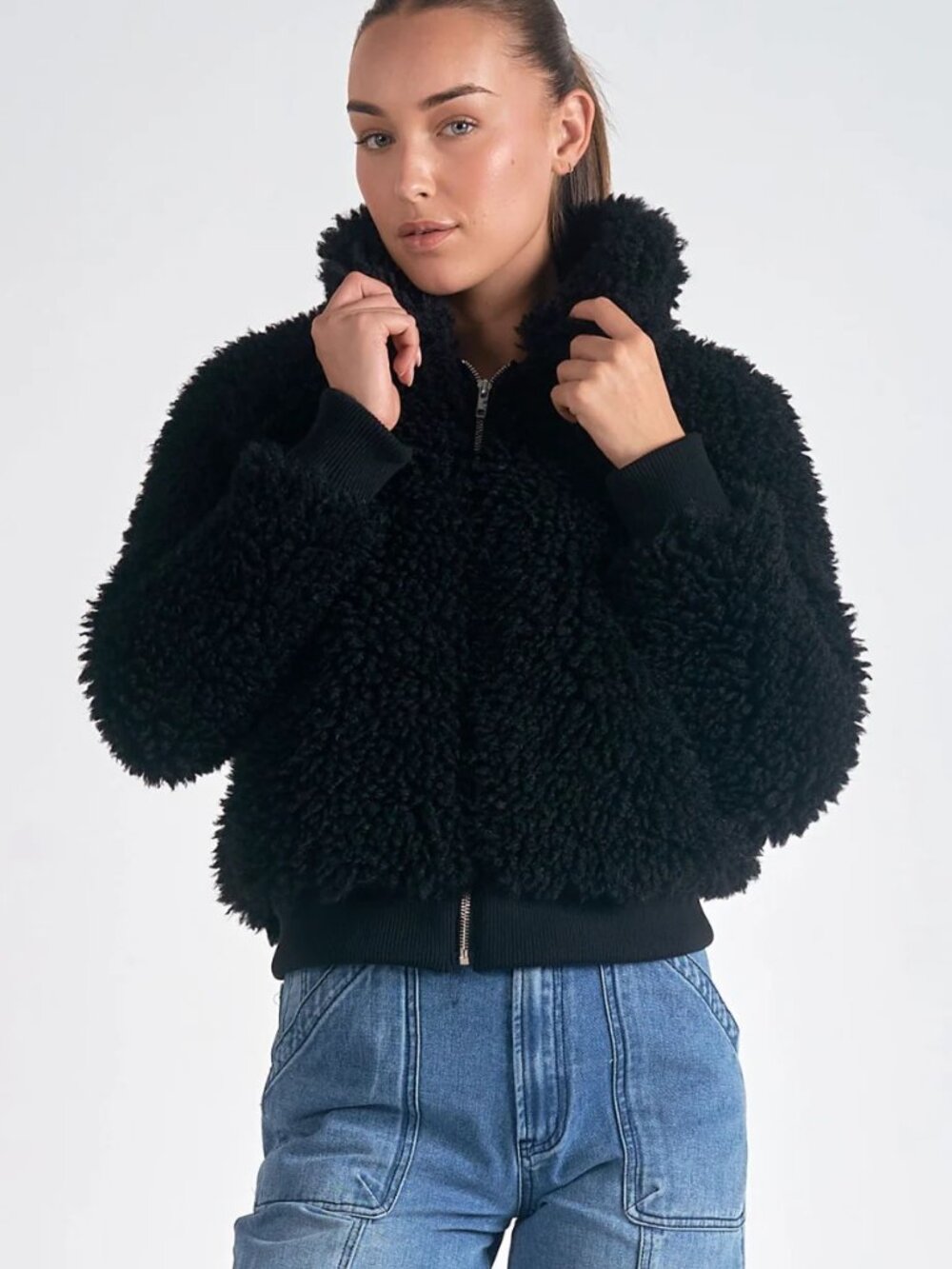 Elan Sherpa Cropped Jacket - L - NWT